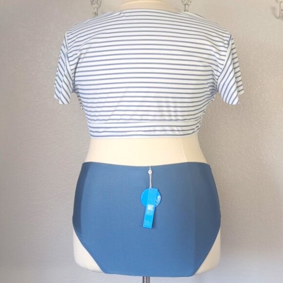 Cupshe Bikini Set 20/ 2X Knotted Stripe Flutter Sleeve Tank High Rise Bottoms - Picture 3 of 10